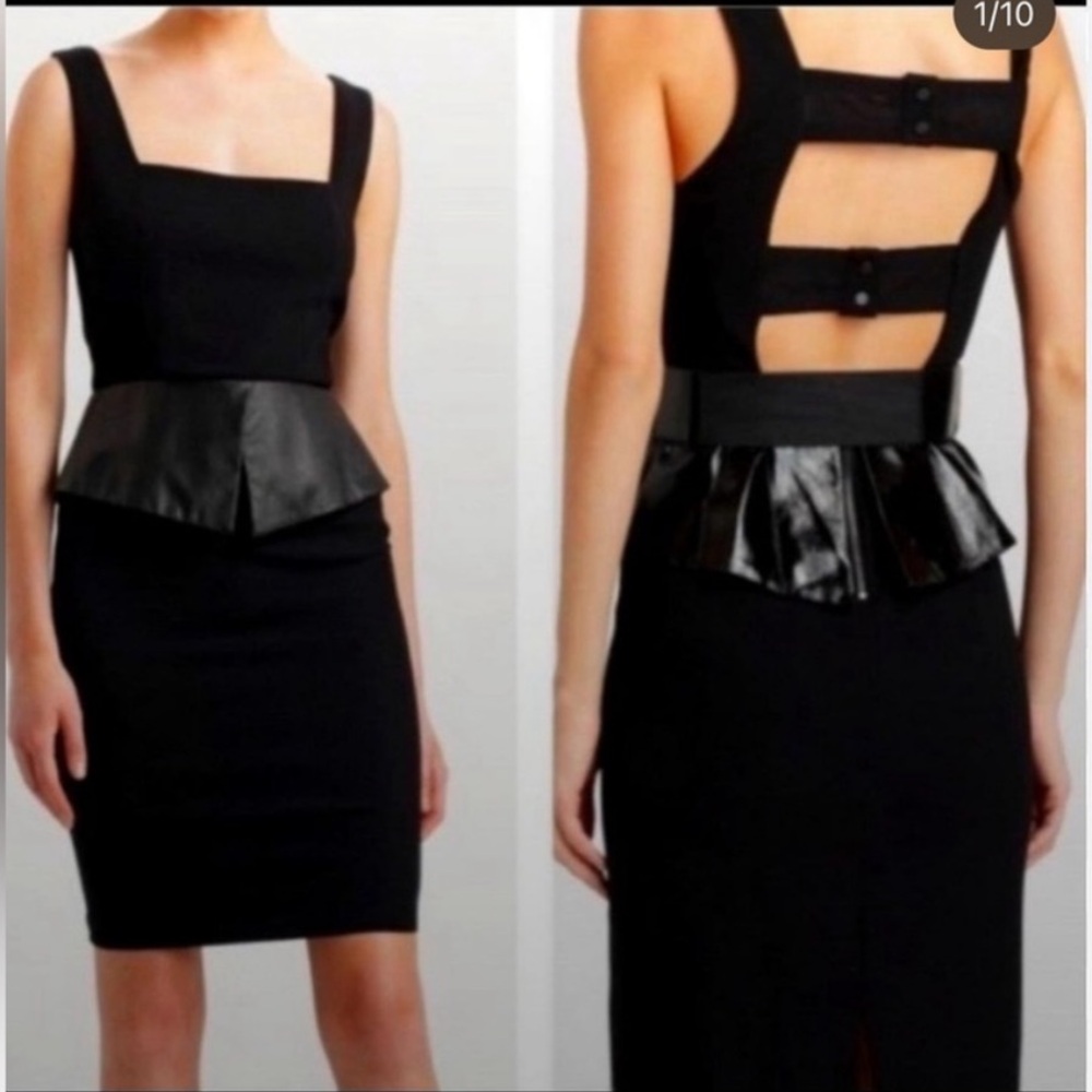 🖤 Alice & Olivia Maddy Leather Peplum Pencil Dress 🖤 NEW